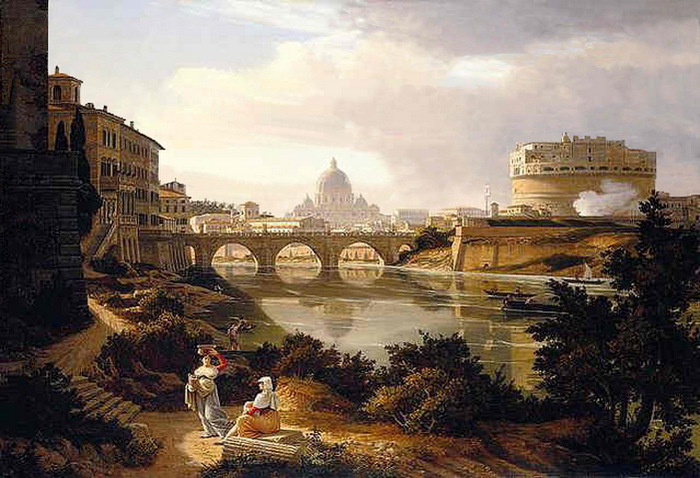 Rome,_a_view_of_the_river_Tiber_looking_south_with_the_Castel_Sant'Angelo_and_Saint_Peter's_Basilica_beyond_by_Rudolf_Wiegmann_1834 (700x478, 128Kb)