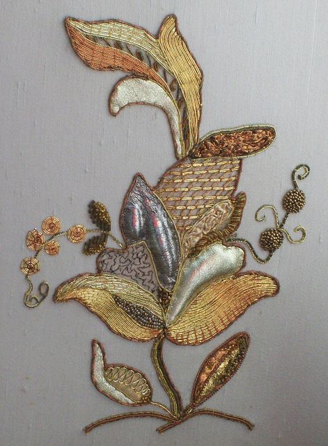 beautiful trapunto and goldwork embroidery
