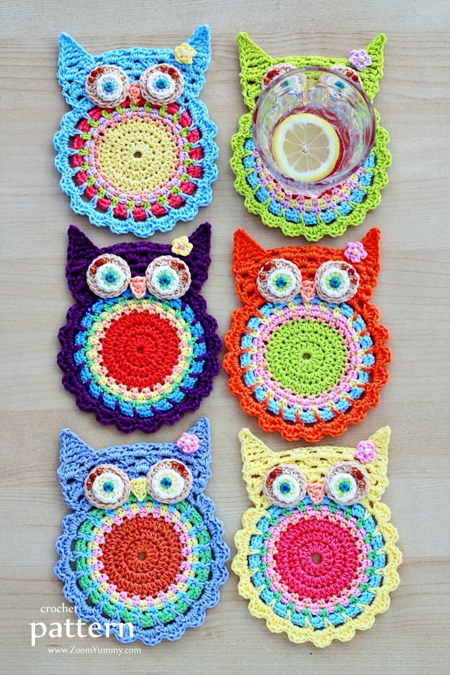 New Pattern  Crochet Owl Coasters (Appliques)