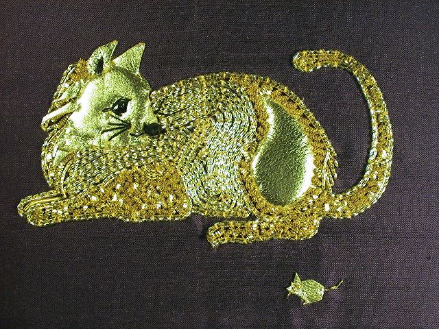 Cat Goldwork Embroidery Kit   http://www.golden-hinde.co.uk/Gold-Items/344/cat-goldwork-embroidery-kit---for-a-starter.html#