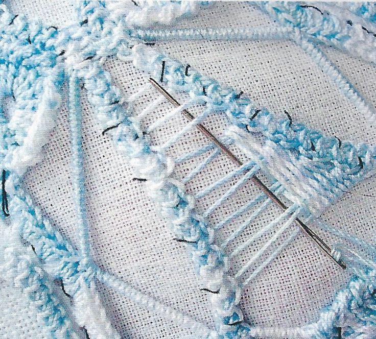 Close up of needle lace stitch used in a Romanian Point Lace crochet project. From Anna Burda magazine, March 2007.