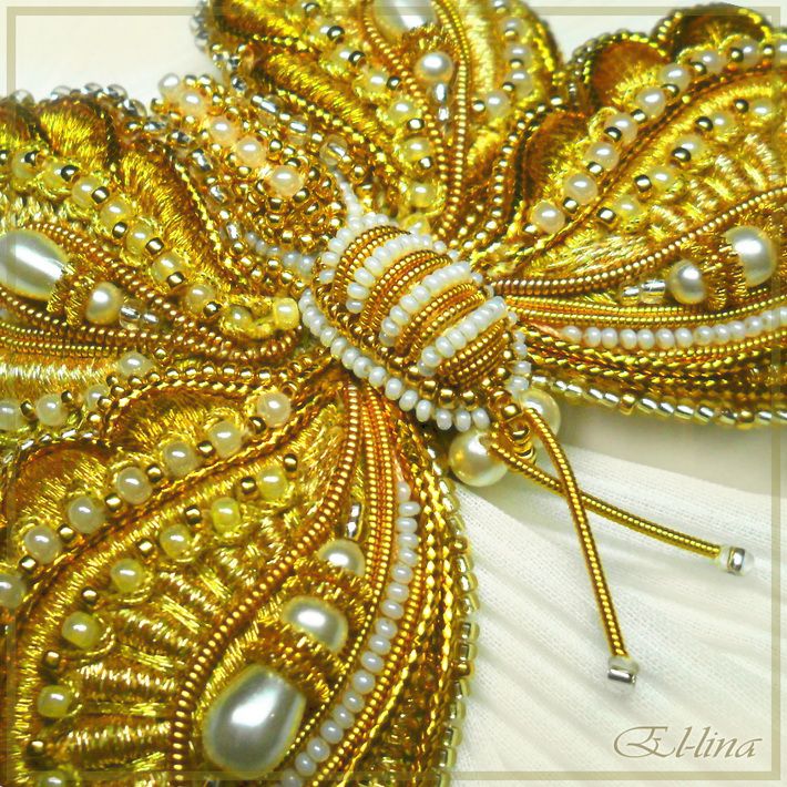 Goldwork brooch, hand embroidery by Elena Emelina