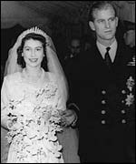Queen Elizabeth and Prince Philip at their wedding