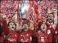Liverpool lift the European Cup after victory in Istanbul