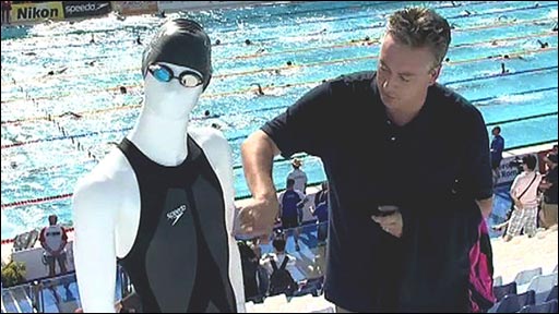 James Munro with a hi-tech swimsuit