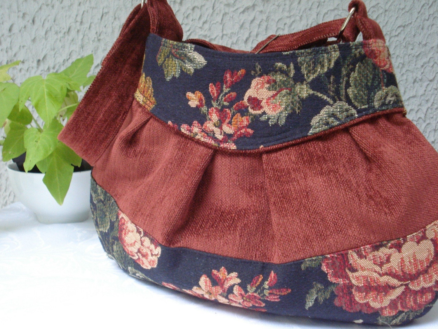 OLD ROSE GORGEOUS  CHENILE AND TAPESTRY  BAG.....