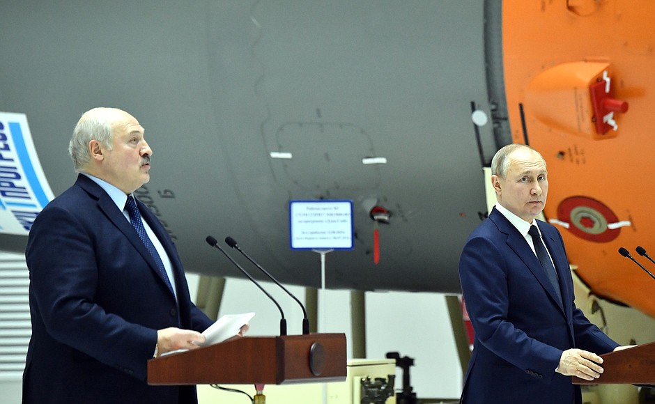 With President of Belarus Alexander Lukashenko at a news conference following Russian-Belarusian talks.