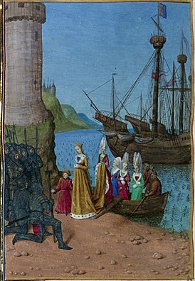 Возвращение Изабеллы Французской в Англию. Миниатюра Жана Фуке из «Больших французских хроник». XV век