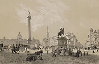 Трафальгарская площадь в Лондоне, гравюра 1856 год