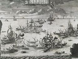 Сражение при Гренгаме 27 июля 1720 года. 1721. Офорт, резец