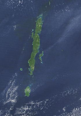Снимок Большого Андамана со спутника. Также на снимке виден Малый Андаман (в нижней четверти снимка) и разделяющий острова пролив Дункан.
