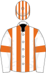 White and orange stripes, white sleeves, orange armlets