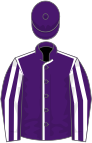 Purple, white seams, striped sleeves, purple cap