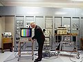 Image 7A color television test at the Mount Kaukau transmitter site, New Zealand in 1970. A test pattern with color bars is used to calibrate the signal. (from Color television)