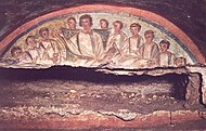 Христос-учитель. Роспись люнета кубикулы. IV в. Катакомбы Домитиллы, Рим