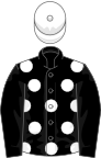 Black, white spots, black sleeves, white cap