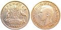VI. György ausztrál ezüst 6 pennyse (1/40 font sterling). Átmérője: 19 mm.