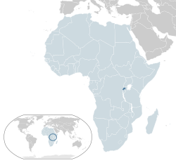 Location of Rwanda (dark blue) in Africa (light blue)