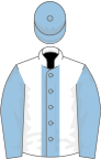 White, light blue stripe, sleeves and cap