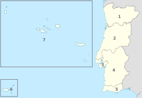 Territorial map of Portugal corresponding to the European Union's NUTS I and NUTS II designations for NUTS statistical regions of Portugal