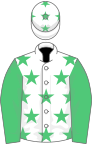 White, emerald green stars, sleeves and stars on cap