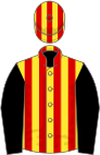 Yellow and red stripes, black sleeves