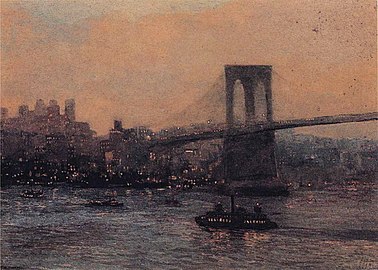 Эдвард Уиллис Редфилд. Бруклинский мост ночью, 1909, холст, масло