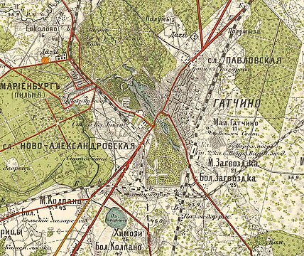 Гатчино на «Карте района манёвров». 1913 год