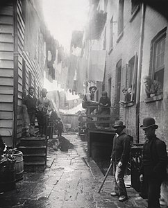 Jacob Riis, Bandit's Roost, 1888, (photo), considered the most crime-ridden, dangerous part of New York City.