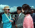 Image 13US First Lady Hillary Clinton wearing a straw hat, 1995. (from 1990s in fashion)