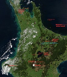 Location volcanic eruptions North Island New Zealand