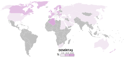 Резултати за Селахатин Демирташ от страните по света. (в %)