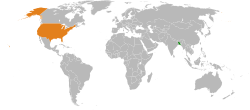 Map indicating locations of Bangladesh and United States