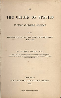 Титульная страница издания 1859 года On the Origin of Species[1]