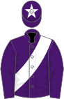 Purple, white sash and star on cap