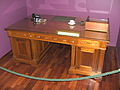 Desk of former Prime Ministers, on show in the Museum of Australian Democracy, Old Parliament House. Used by Prime Ministers from Bruce (1927) to Whitlam (1972), then in the new Parliament House by Howard (1996–2007)