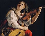 Young woman playing the violin by Orazio Gentilischi