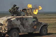 Американские пехотинцы ведут огонь из ДШКМ на румынском URO VAMTAC в ходе совместных американо-румынских манёвров, 2009 г.