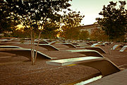 The Pentagon 9/11 Memorial, a tribute to the lives lost in the Flight 77's collision with the Pentagon in the September 11 attacks, which killed 125 people in the Pentagon and all 64 on board Flight 77