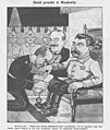 Caricatura no jornal semanal "Mucha", de Varsóvia, em 8 de setembro de 1939, já com a invasão Nazi em andamento. Ribbentrop faz reverência a Stalin.