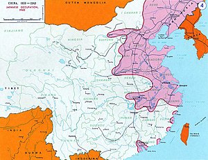 Peta yang menunjukkan takat penguasaan Jepun pada tahun 1940