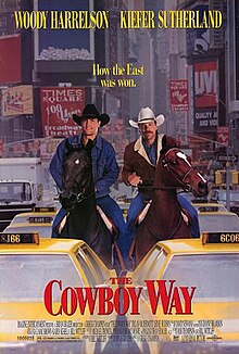 Two cowboys on horseback stuck in New York city traffic