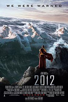 Film poster showing a Nepalese monk on a mountain watching as tsumani waves coming over the Himmalyan mountains, with the film's credits, title and release date in the bottom and tagline above
