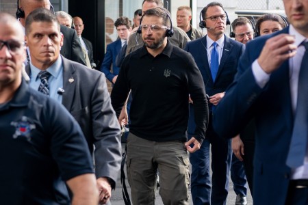 President of Ukraine Volodymyr Zelenskyy arrives at Scranton Army Ammunition Plant to tour the facility and thank employees.