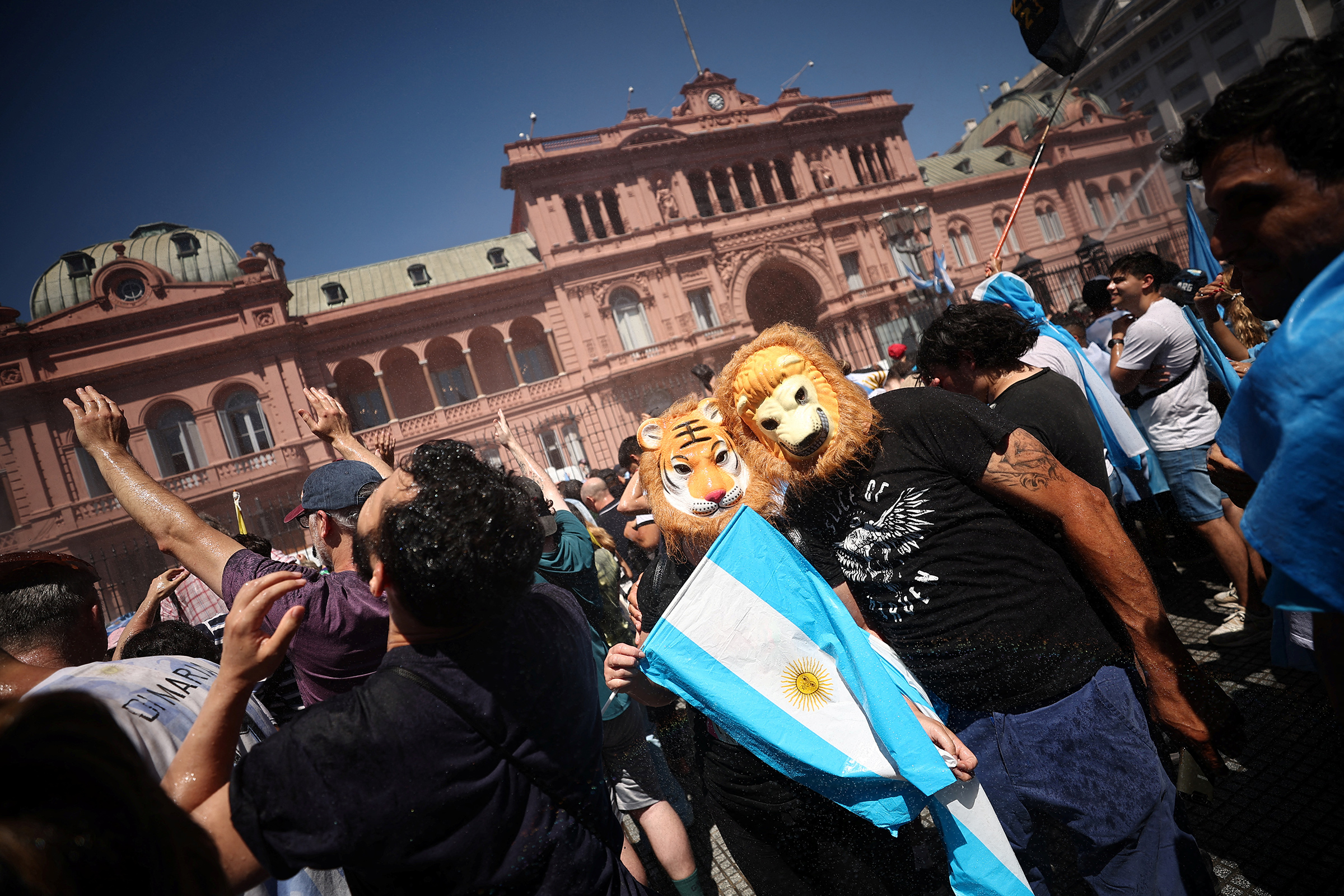 Milei supporters outside the Casa Rosada after the new President’s swearing-in ceremony on Dec. 10.