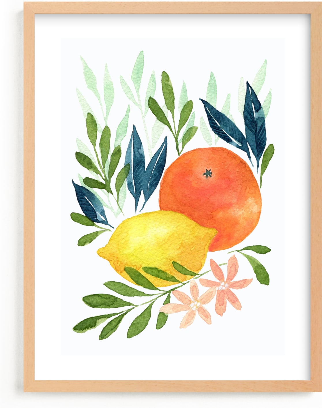 This is a colorful, white, orange kids wall art by Kara Aina called Citrus Garden.