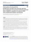 Research paper thumbnail of Attenuation of osteoarthritis progression through intra-articular injection of a combination of synovial membrane-derived MSCs (SMMSCs), platelet-rich plasma (PRP) and conditioned medium (secretome)