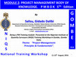 Research paper thumbnail of PROJECT MANAGEMENT BODY OF KNOWLEDGE. P M B O K 5th Ed.  
NIQS  National Training Workshop Theme: " Project Management: Principles & Fundamentals " . MODULE 2: PROJECT MANAGEMENT BODY OF KNOWLEDGE. P M B O K 5 TH Edition