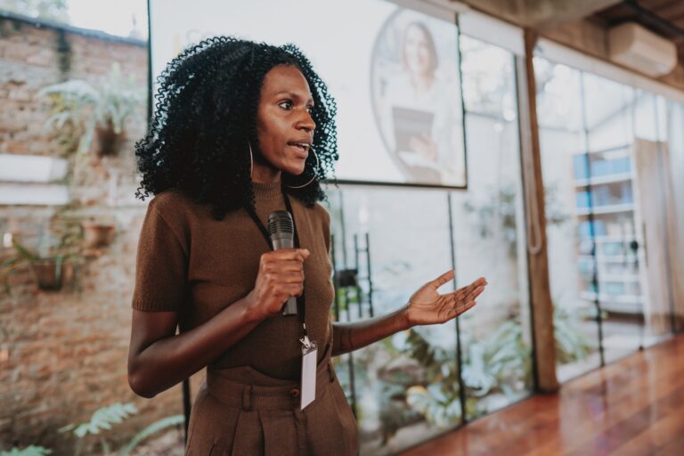 Black woman, ceo, lecture, mentor, presentation, boss, speaking