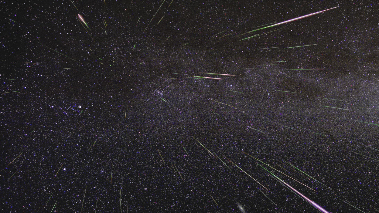 A shower of Perseid meteors lights up the sky in 2009 in this NASA time-lapse image.